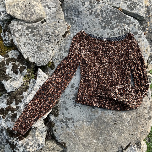 Anthropologie Balloon-sleeve Smocked Velvet Top - Womens - freepeople - Leopard - Picture 2 of 7